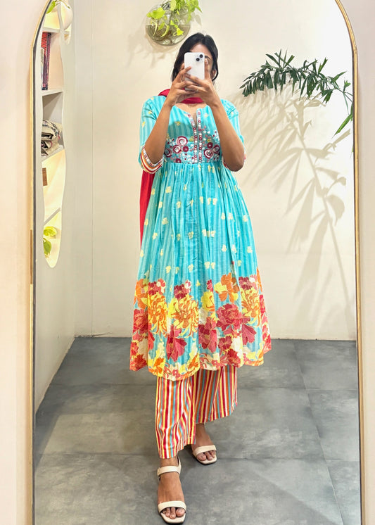 Aqua Blossom Suit Set