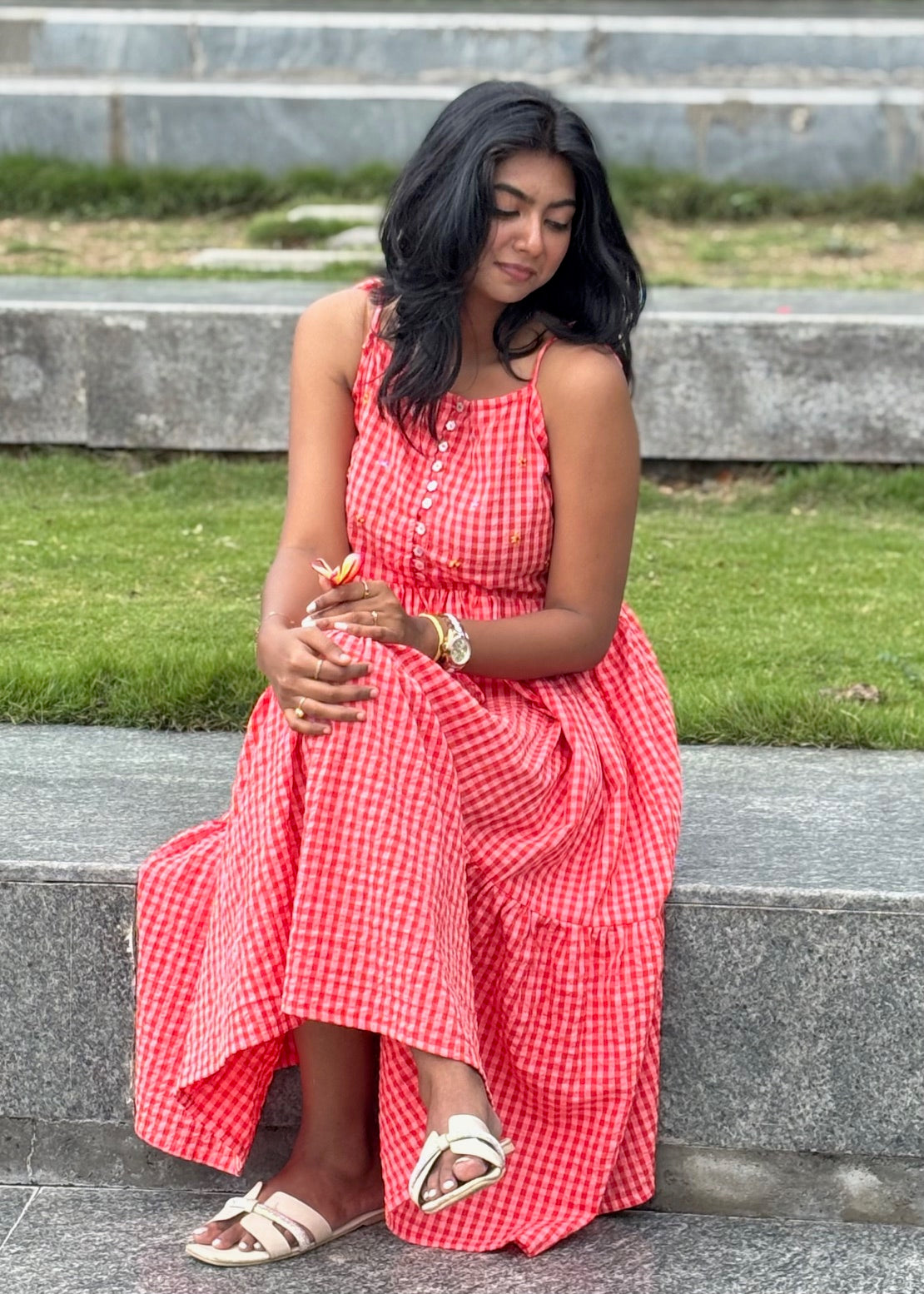 Gingham Strap Dress